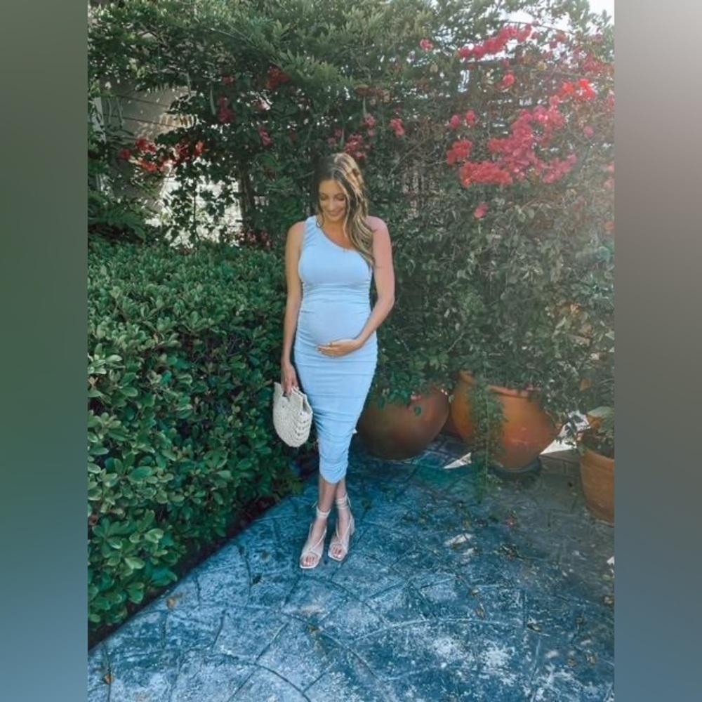 Pinkblush ruched bodycon one shoulder asymmetrical midi dress nwot - Picture 5 of 5